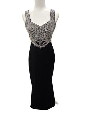 Vintage Stenay Black Velvet & Beaded Evening Dress